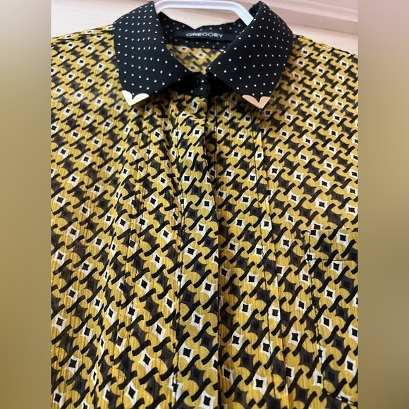 ⚫️ BOGO Gregory sheer woman’s button up blouse size 38 colourful pattern spring - Picture 6 of 8